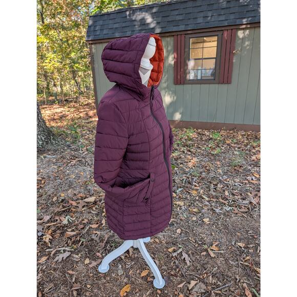 HFX Women’s S Hooded Long Puffer Coat Packable Jacket Zip Plum Org. Warm Winter - Picture 2 of 10
